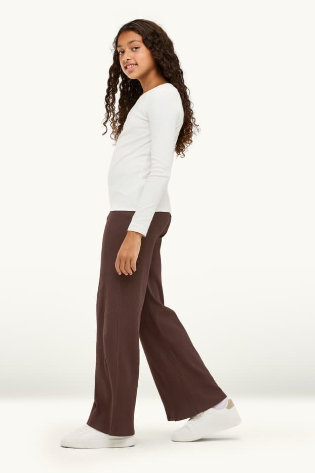 Enfants filles - Lot de 2 - pantalon en jersey - finition côtelée - noir