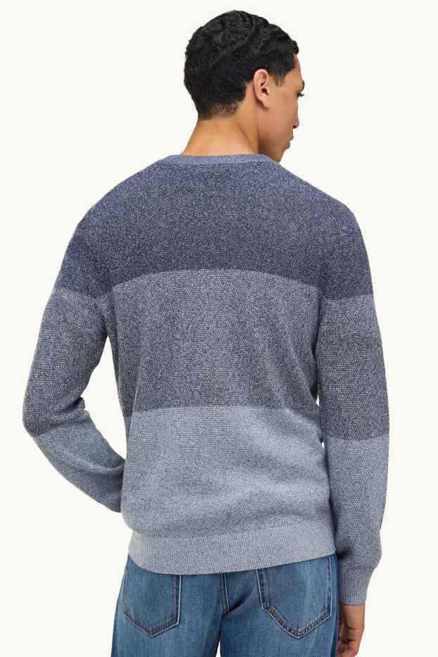 Herren - Pullover - gestreift - strukturiert - blau-melange