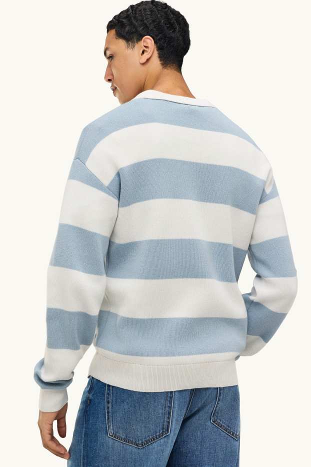 Herren - Pullover - gestreift - weiß / hellblau