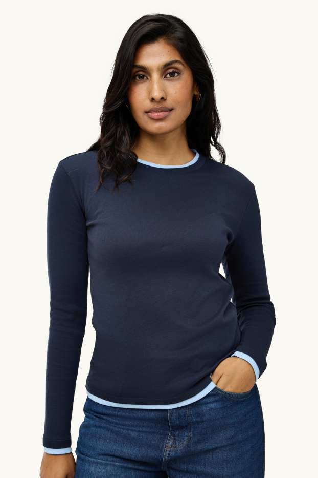 Dona - Samarreta de màniga llarga - regular fit - estil 2 en 1 - blau / blau clar