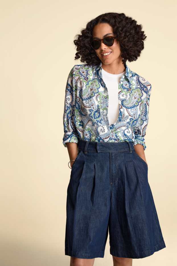 Dames - Overhemdblouse - met patroon - blauw
