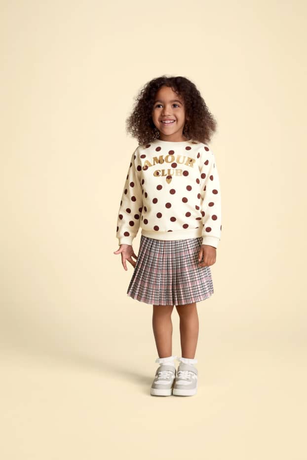 Bambine - Felpa - a pois - effetto brillante - crema