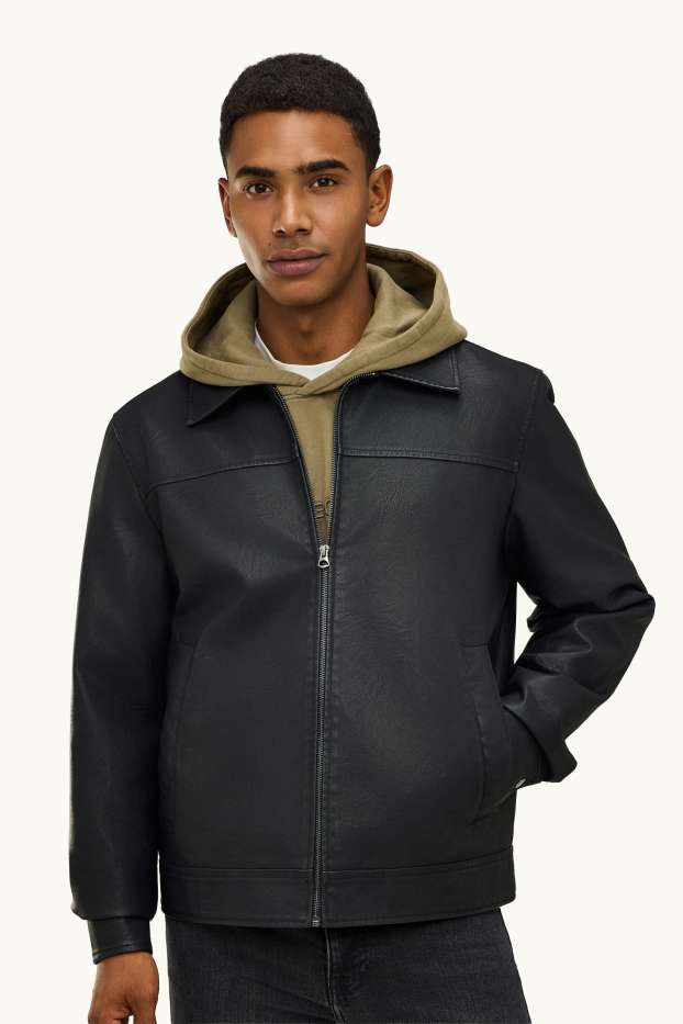 Uomo - Giacca stile motociclista - similpelle - nero
