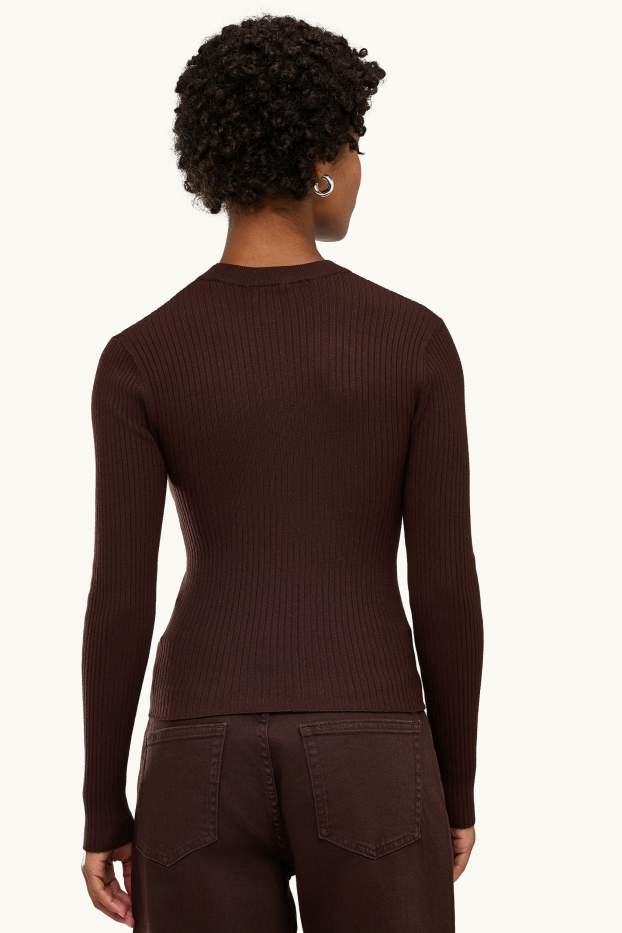 Femmes - Pull - finition côtelée - marron foncé