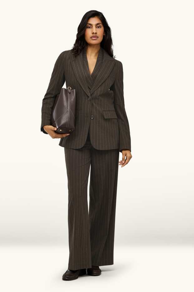Damen - Business-Hose - High Waist - Wide Leg - Nadelstreifen - dunkelbraun