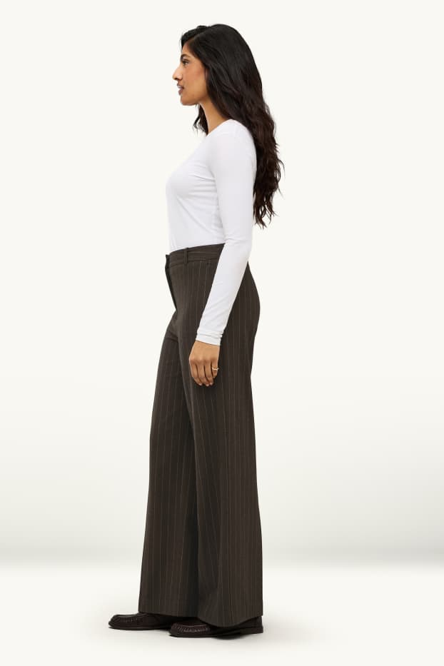 Damen - Business-Hose - High Waist - Wide Leg - Nadelstreifen - dunkelbraun