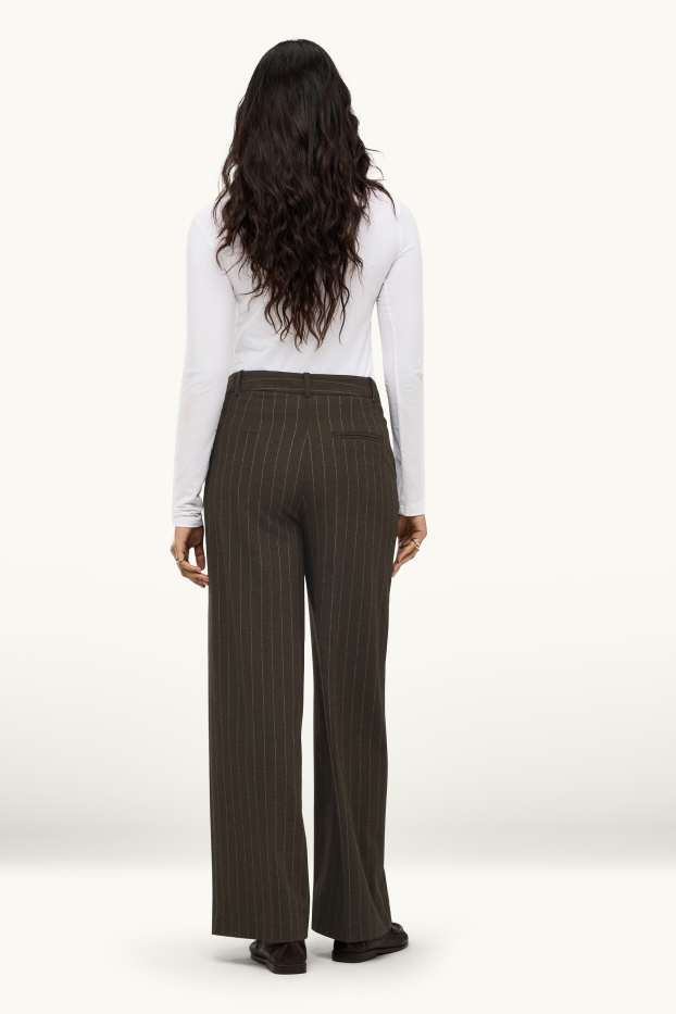 Damen - Business-Hose - High Waist - Wide Leg - Nadelstreifen - dunkelbraun