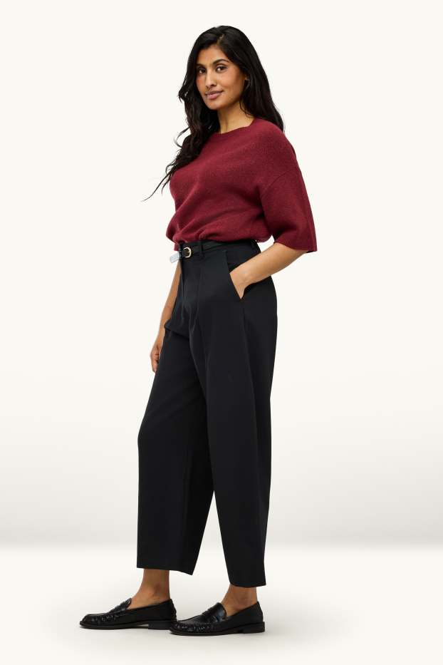 Dames - Pantalon met riem - mid waist - wide leg - zwart