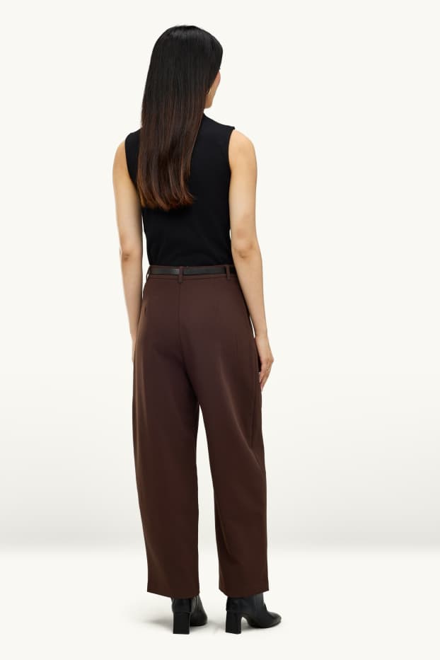 Femmes - Pantalon de toile à ceinture - mid waist - wide leg - marron