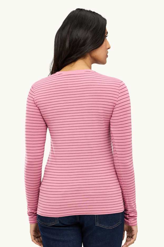 Dona - Samarreta de màniga llarga - slim fit - de ratlles - rosa/vermell