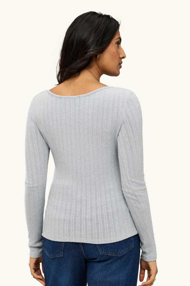 Damen - Langarmshirt - Regular Fit - gerippt - hellgrau