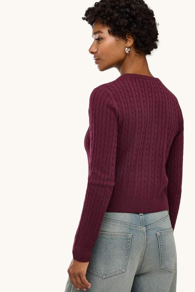 Damen - Strickjacke - Zopfmuster - bordeaux