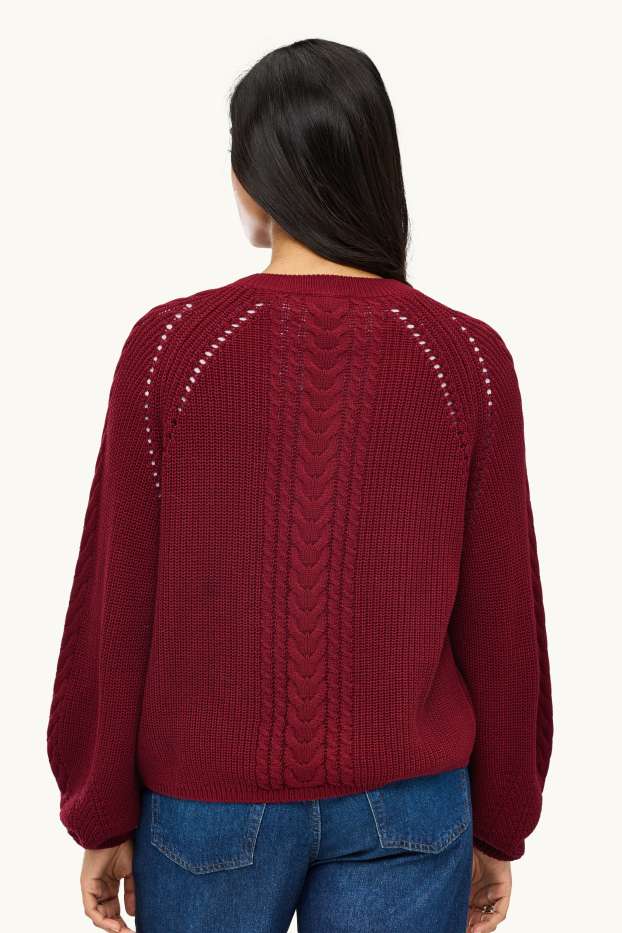Damen - Pullover - Zopfmuster - gerippt - rot