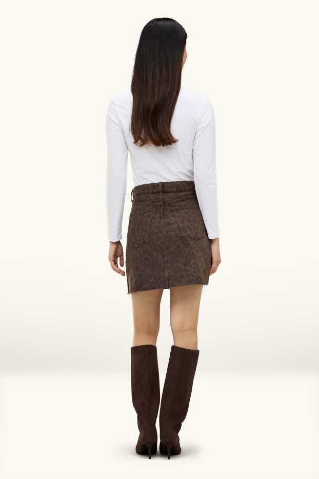 Dames - Minirok van denim - luipaardvelprint - bruin