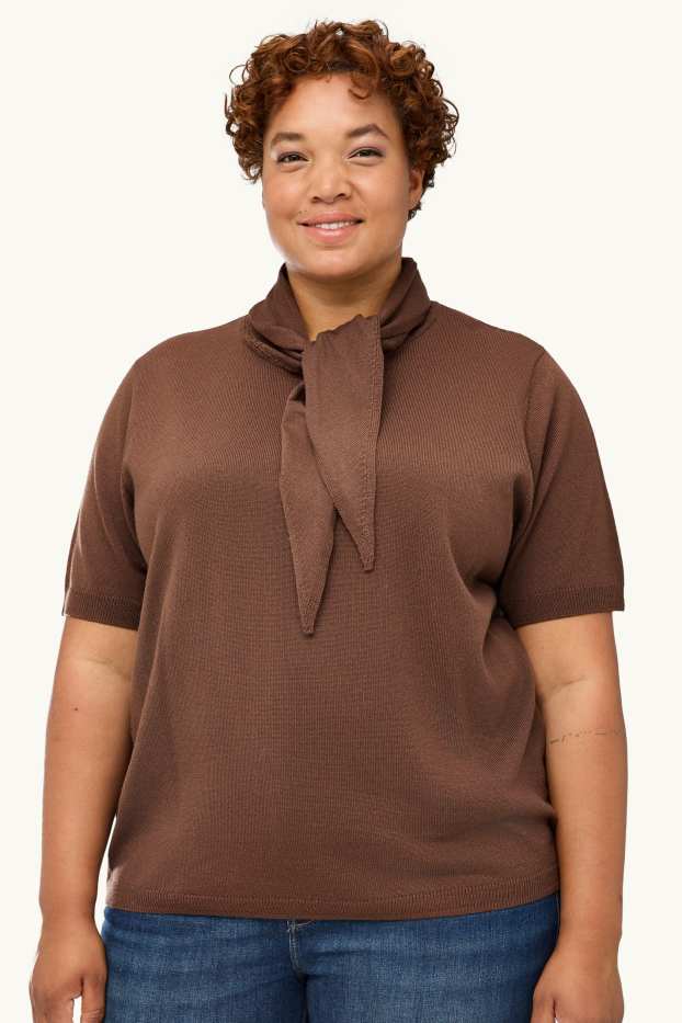 Women - Jumper - short sleeve - brown