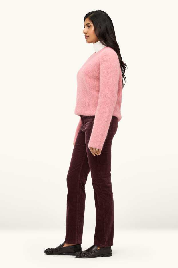 Femmes - Pantalon en velours côtelé - high waist - straight fit- LYCRA ® - bordeaux
