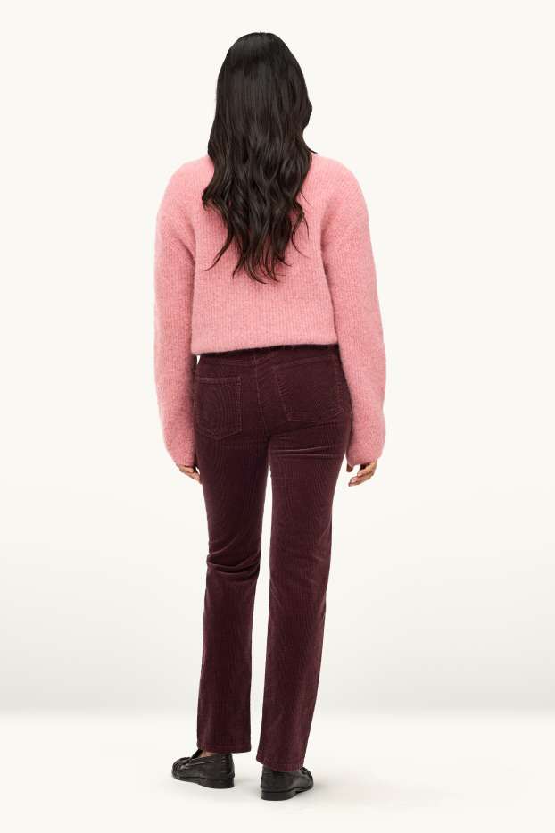 Femmes - Pantalon en velours côtelé - high waist - straight fit- LYCRA ® - bordeaux