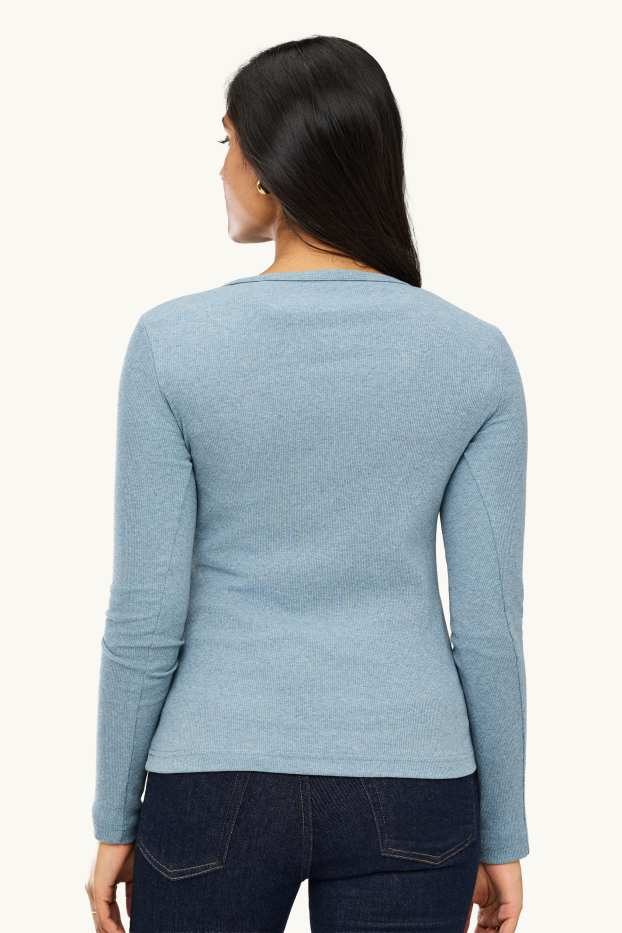 Dona - Samarreta de màniga llarga - slim fit - acanalada - blau clar