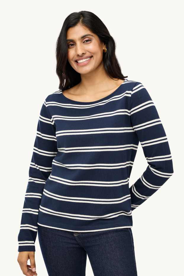 Damen - Langarmshirt - Regular Fit - gestreift - dunkelblau / weiß