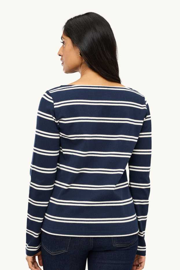 Damen - Langarmshirt - Regular Fit - gestreift - dunkelblau / weiß