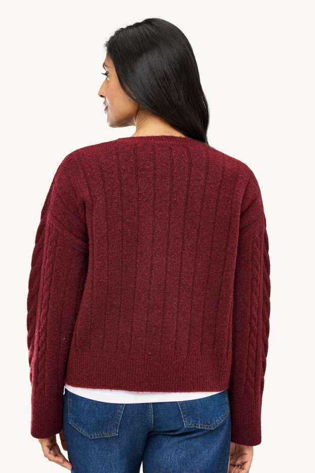 Femei - Pulover - cu torsade - bordo