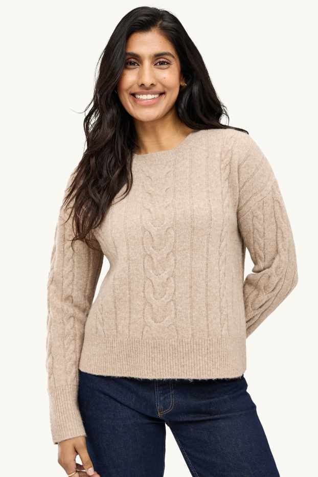 Femmes - Pull - motif tressé - beige