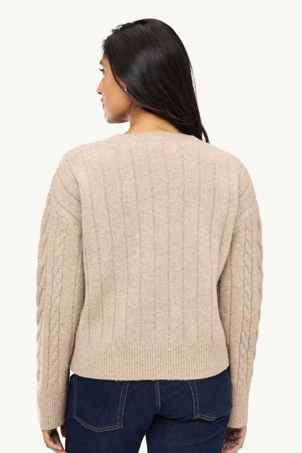 Femmes - Pull - motif tressé - beige