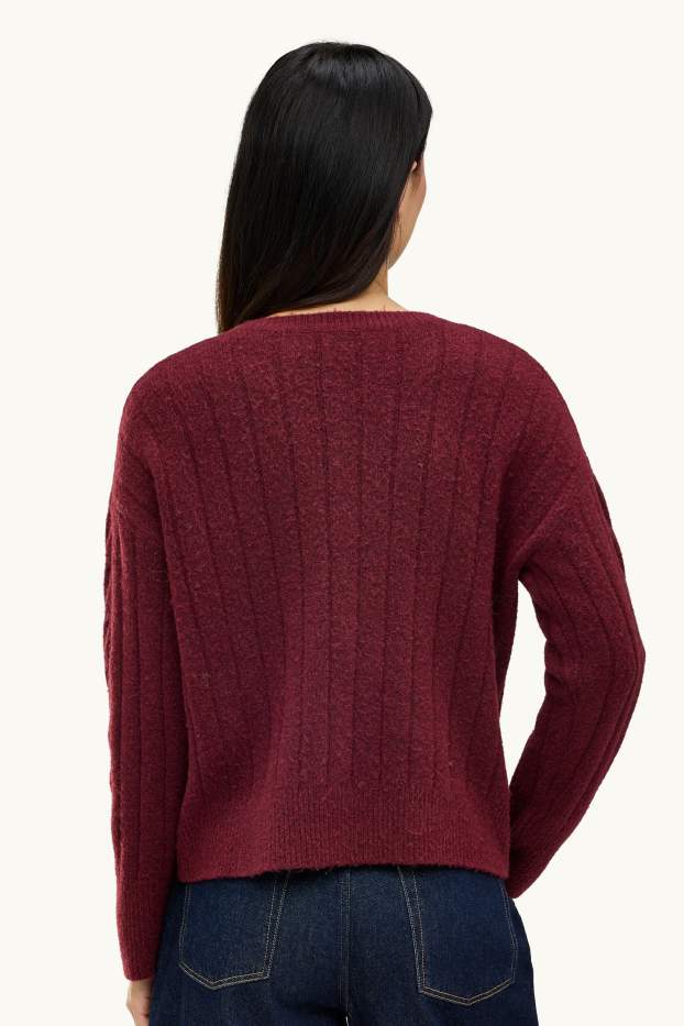 Damen - Strickjacke - Zopfmuster - bordeaux