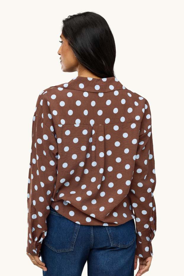 Femmes - Blouse-chemise avec nœud - à pois - marron / bleu