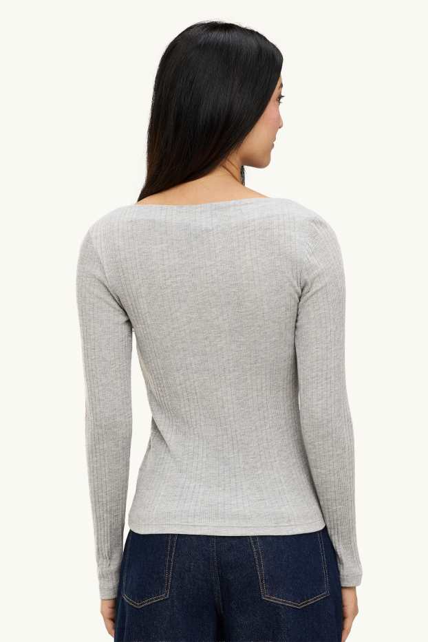 Damen - Langarmshirt - Regular Fit - gerippt - hellgrau