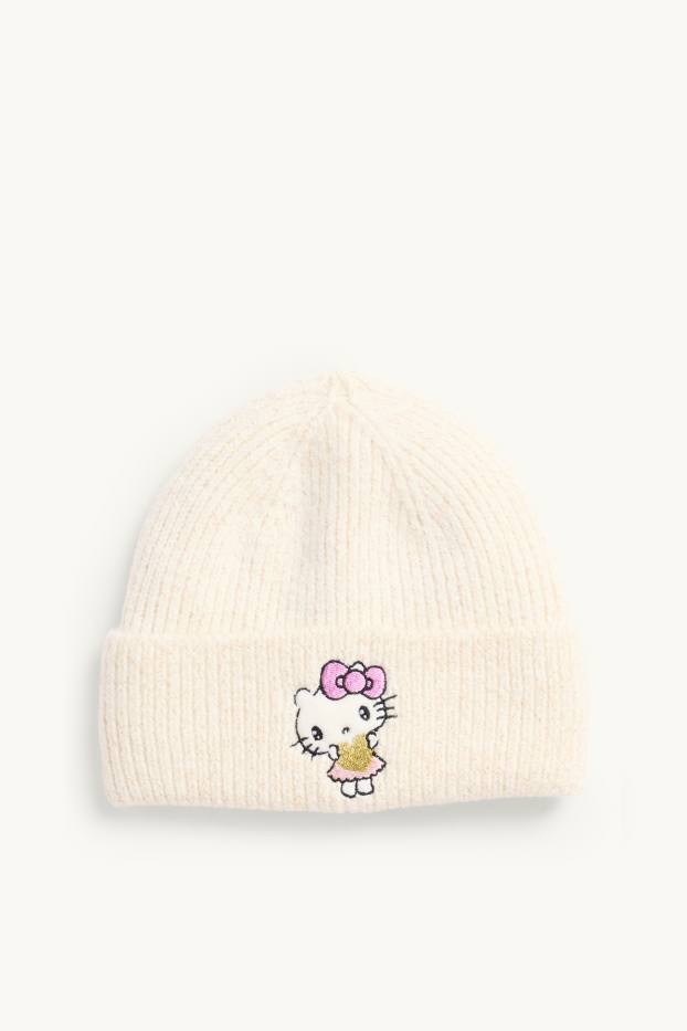 Kinder Mädchen - Hello Kitty - Mütze - gerippt - Glanz-Effekt - cremefarben