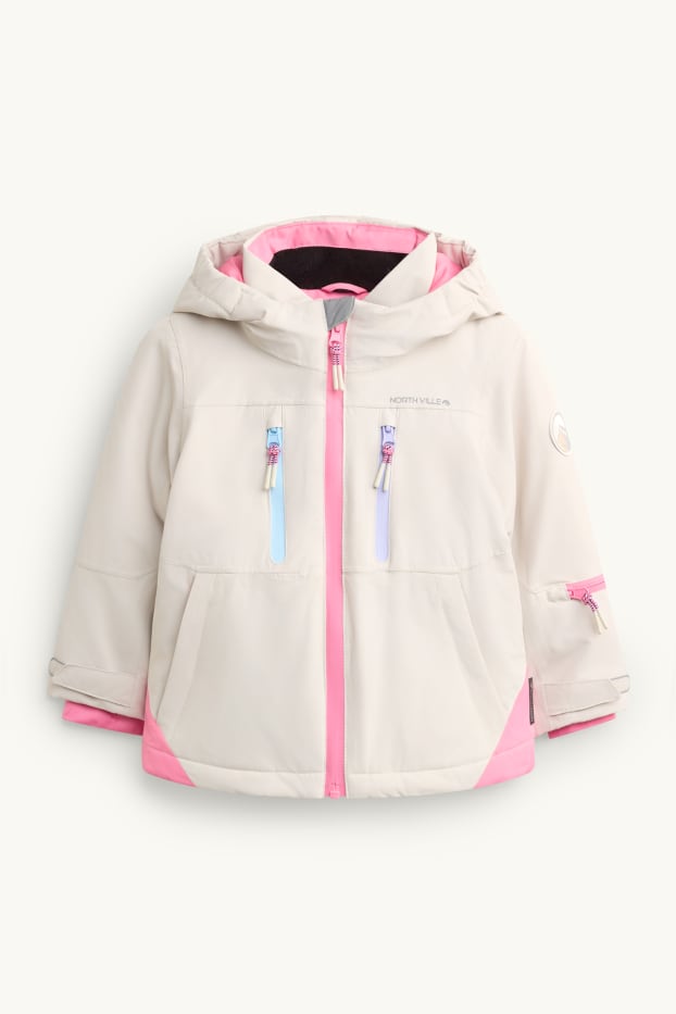 Enfants filles - Veste de ski à capuche - doublée - imperméable - blanc / rose