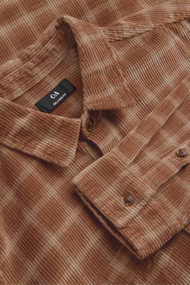 Hommes - Chemise en velours côtelé - relaxed fit - col kent - à carreaux - marron / beige