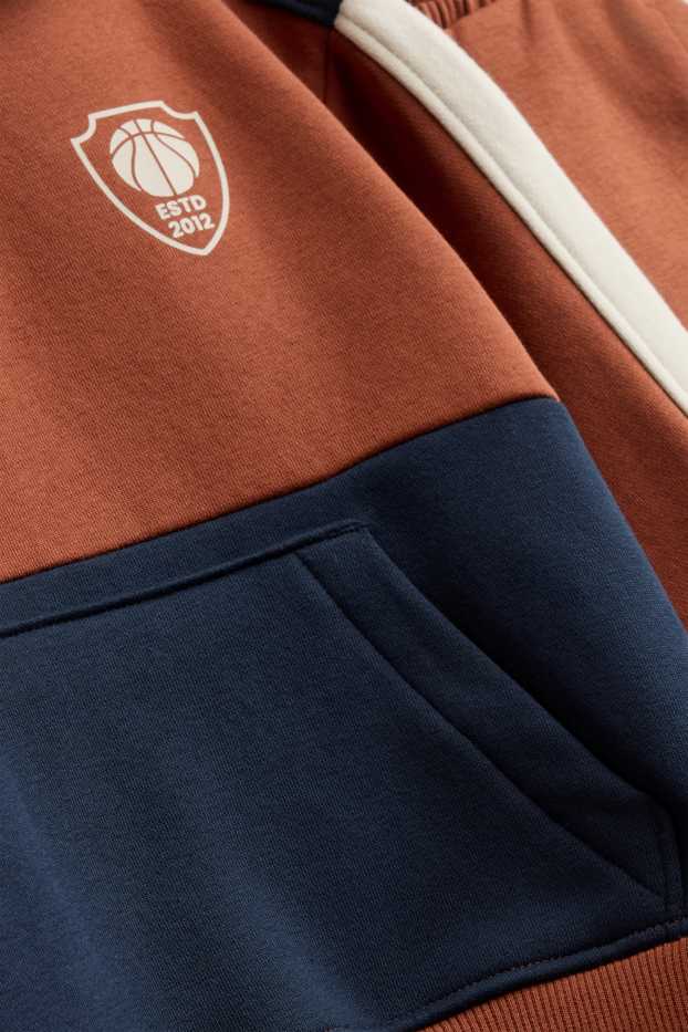 Enfants garçons - Basketball - ensemble - sweat à capuche et pantalon de jogging - 2 pièces - marron / bleu foncé