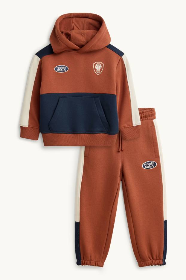Enfants garçons - Basketball - ensemble - sweat à capuche et pantalon de jogging - 2 pièces - marron / bleu foncé