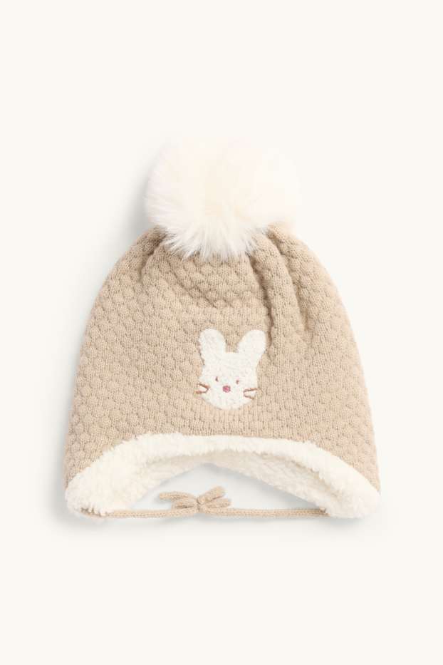 Unisex - Conillet - gorra amb borla per a nadó - texturada - beix