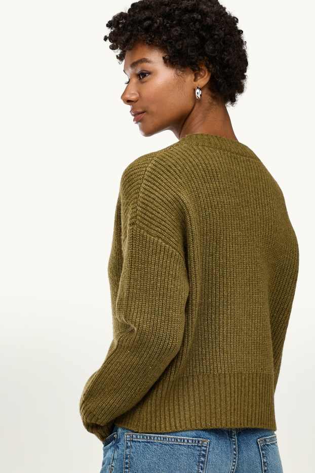 Damen - Strickjacke - gerippt - khaki