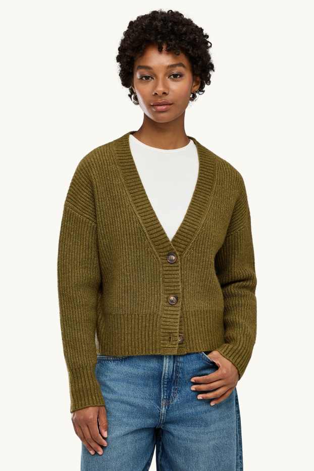 Damen - Strickjacke - gerippt - khaki