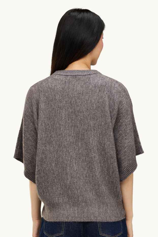 Damen - Strickpullover - kurzarm - grau