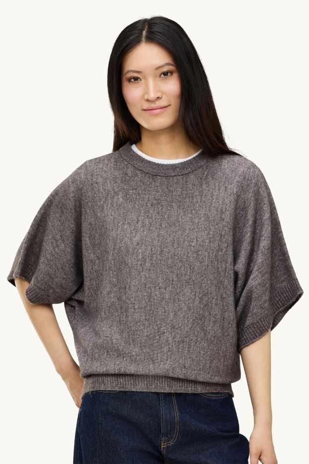 Damen - Strickpullover - kurzarm - grau