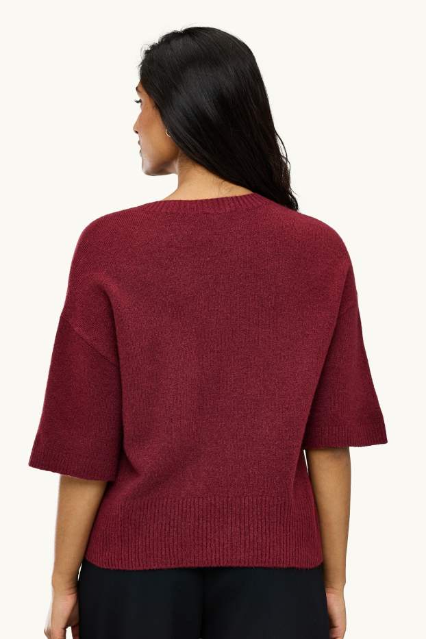 Damen - Strickpullover - kurzarm - bordeaux