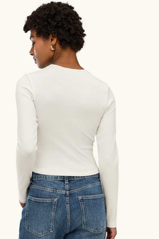 Femei - Tricou cu mânecă lungă - slim fit - alb-crem