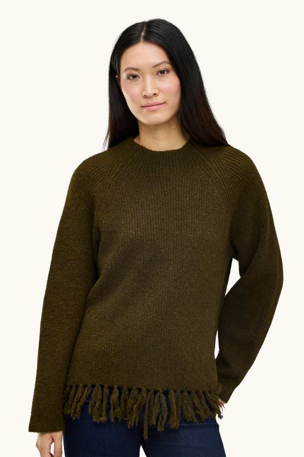 Femei - Pulover cu franjuri - verde închis