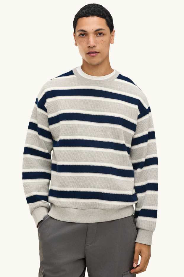 Hommes - Haut à manches longues - relaxed fit - à rayures - gris clair / bleu foncé