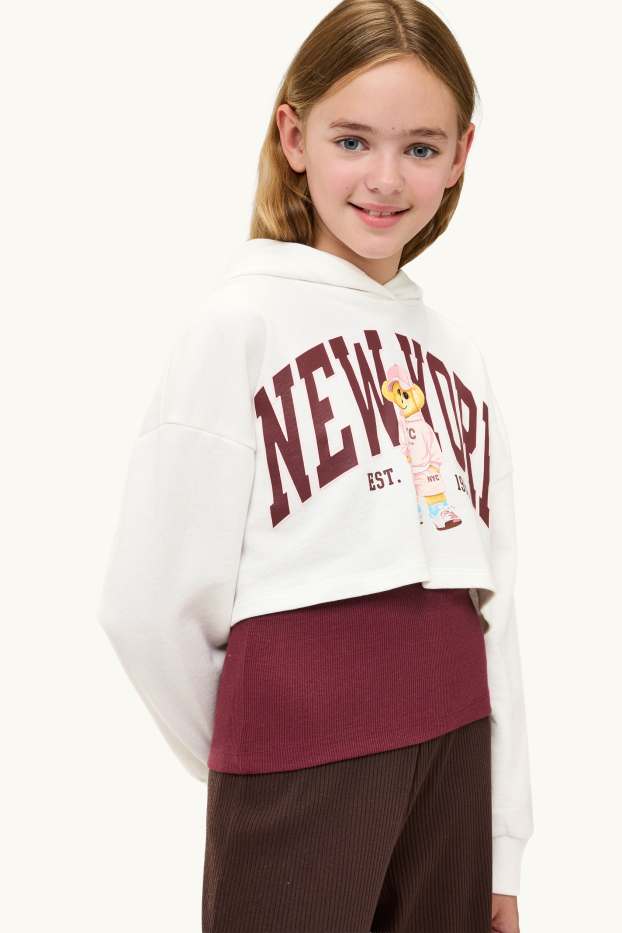 Enfants filles - Ours en peluche - ensemble - sweat et haut - 2 pièces - blanc / rouge foncé
