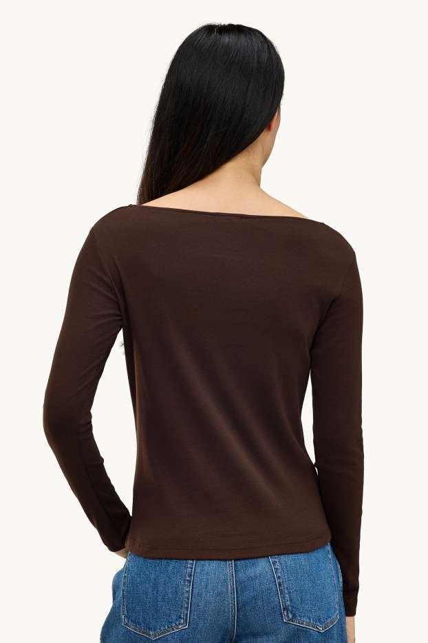Femei - Tricou cu mânecă lungă - slim fit - maro închis
