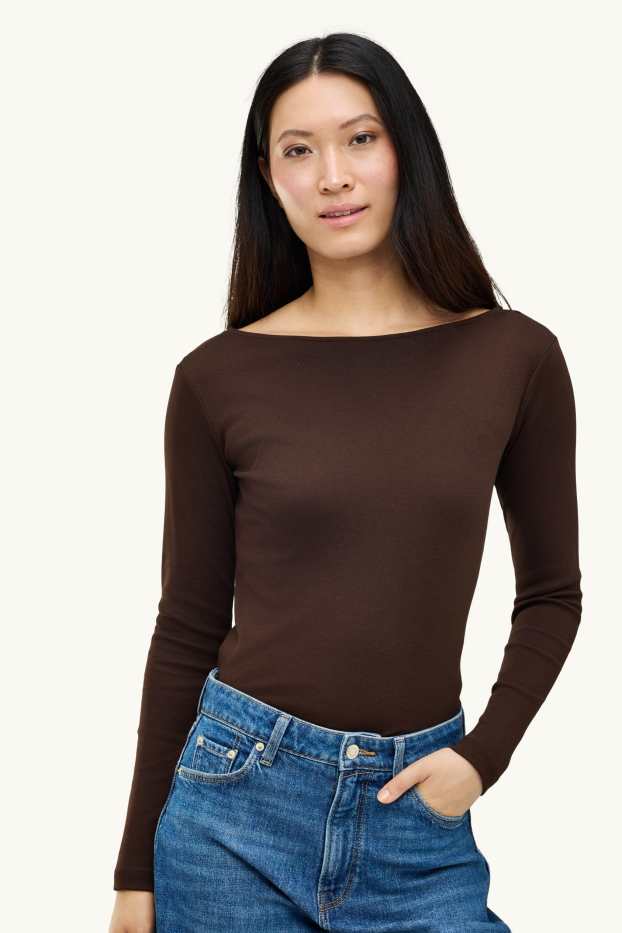 Femei - Tricou cu mânecă lungă - slim fit - maro închis