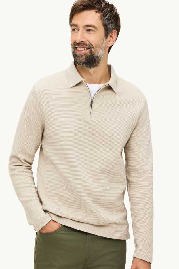 Bărbați - Tricou polo cu mânecă lungă - regular fit - reiat - bej