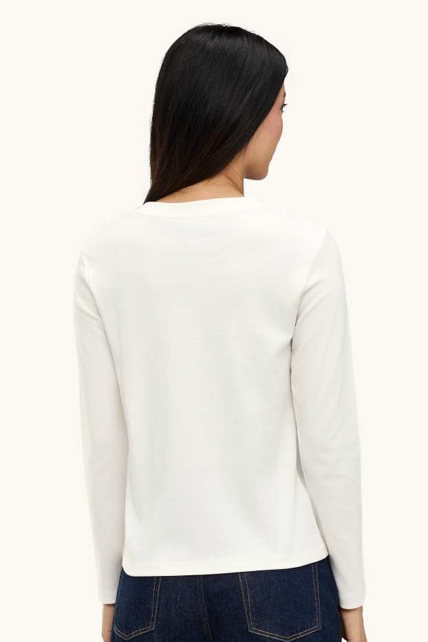 Femei - Tricou cu mânecă lungă - regular fit - imprimeu de leopard - aspect lucios - alb / auriu