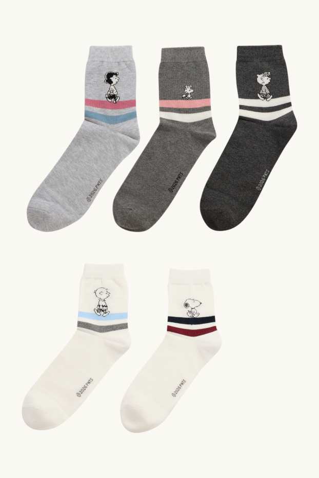 Damen - Multipack 5er - Socken mit Motiv - Peanuts - dunkelgrau / weiß